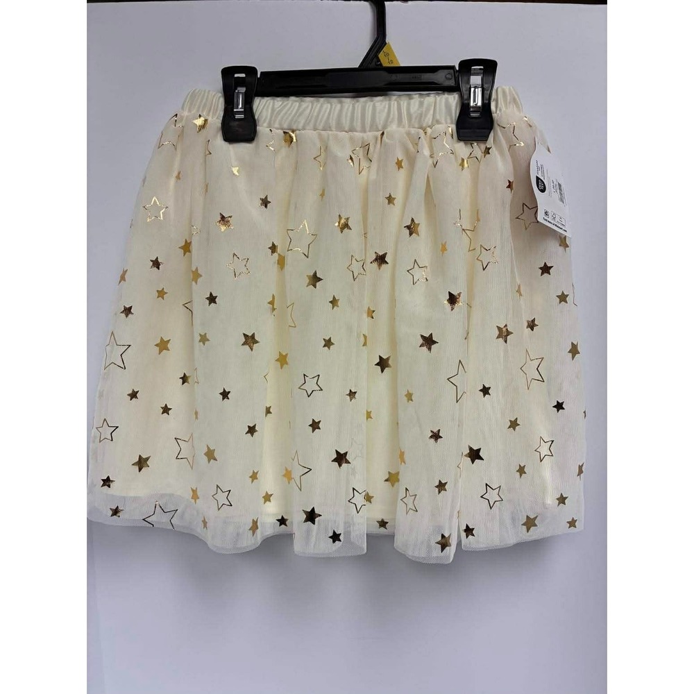 Holiday Time Girls Size L 10-12 Ivory Gold Star Mesh Overlay Skirt Holiday NWT